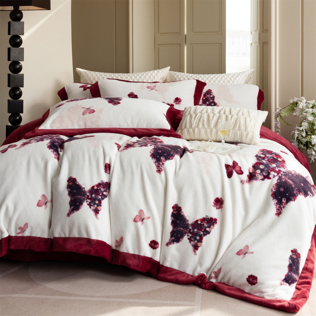 91家纺网 家纺一手货源 找家纺 馨蕊 2025新款意大利进口煦暖绒拼角工艺秋冬轻奢煦暖绒系列四件套-绒澜心 会员-10【券后控价338/358】 绒澜心-温莎红