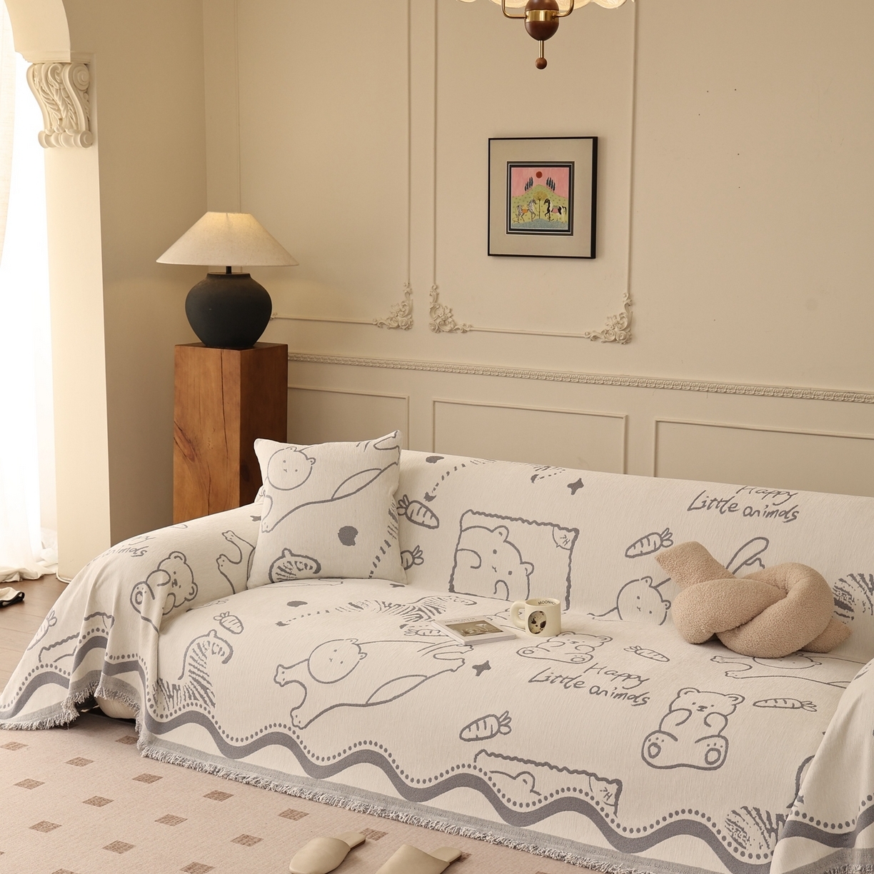 91家纺网 家纺一手货源 找家纺 （总）沐沐家纺 2025新款动物萌友沙发巾