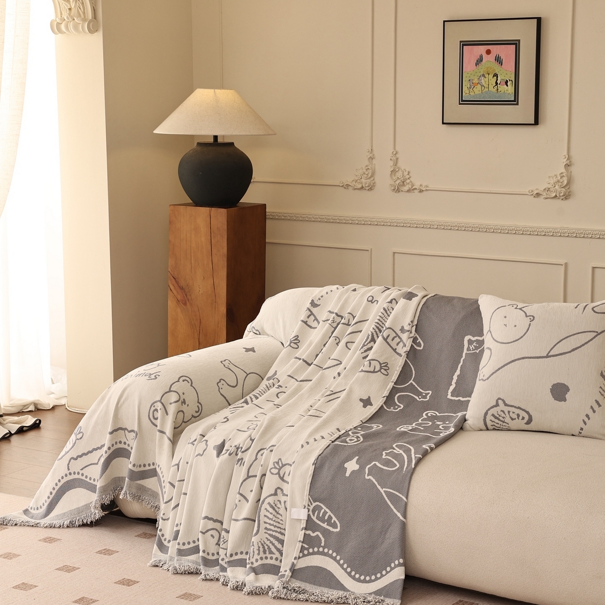 91家纺网 家纺一手货源 找家纺 （总）沐沐家纺 2025新款动物萌友沙发巾