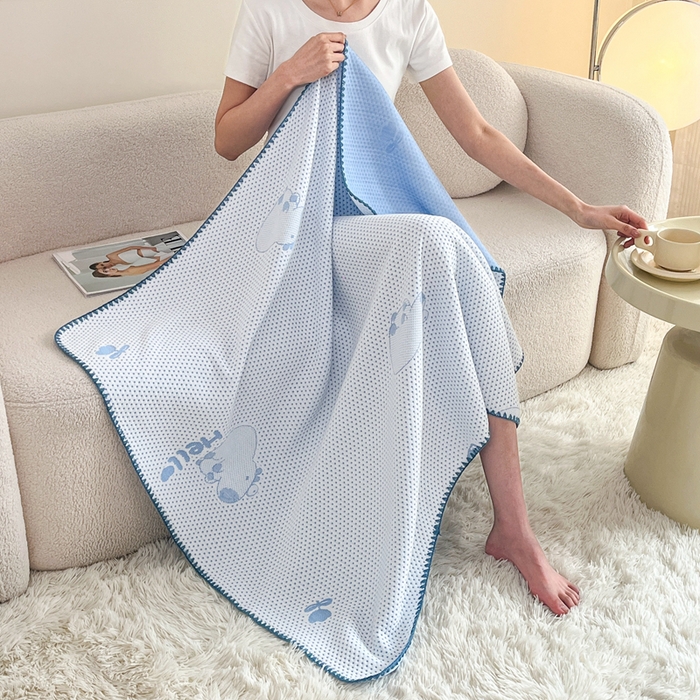 91家纺网 家纺一手货源 找家纺 2026新款凉感午休毯午睡毯毯子 卡皮巴拉蓝