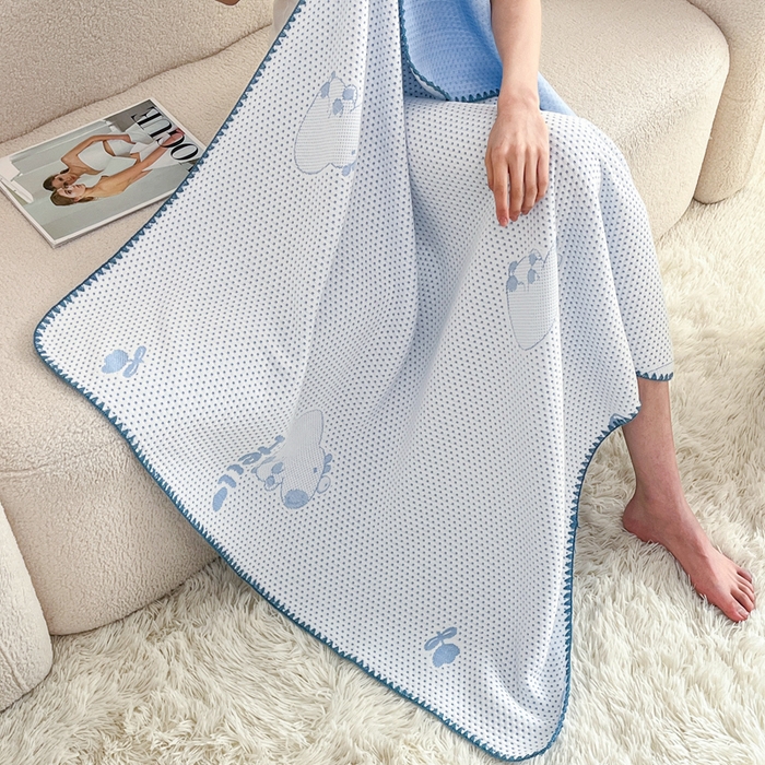 91家纺网 家纺一手货源 找家纺 2026新款凉感午休毯午睡毯毯子 卡皮巴拉蓝