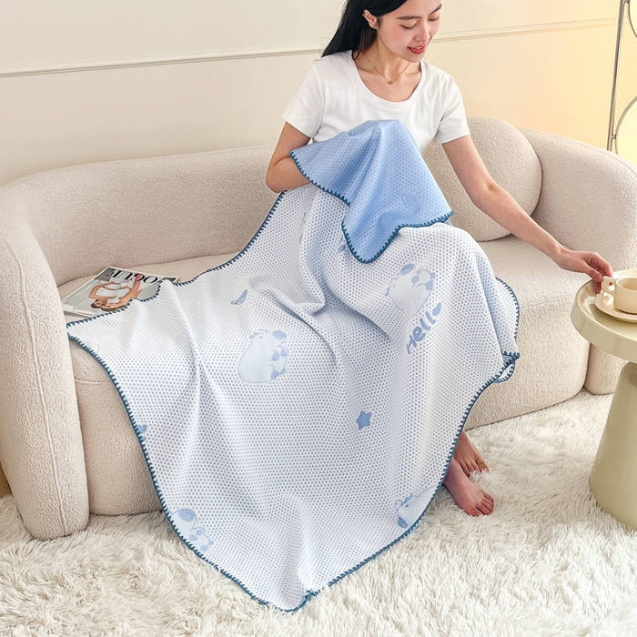 91家纺网 家纺一手货源 找家纺 2026新款凉感午休毯午睡毯毯子 卡皮巴拉蓝