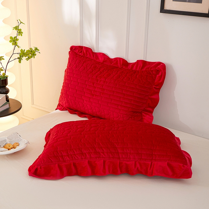 91家纺网 家纺一手货源 找家纺 程百万家纺 2025新款A类婴儿绒夹棉加厚床裙床盖 大红