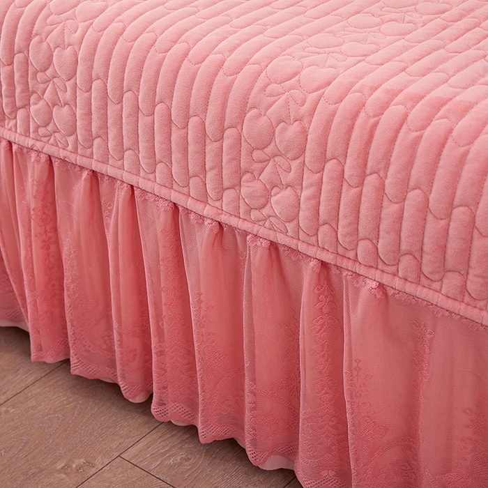 91家纺网 家纺一手货源 找家纺 程百万家纺 2025新款A类婴儿绒夹棉加厚床裙床盖 桃粉