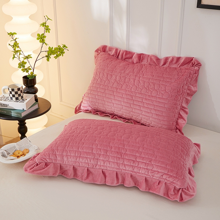 91家纺网 家纺一手货源 找家纺 程百万家纺 2025新款A类婴儿绒夹棉加厚床裙床盖 豆沙