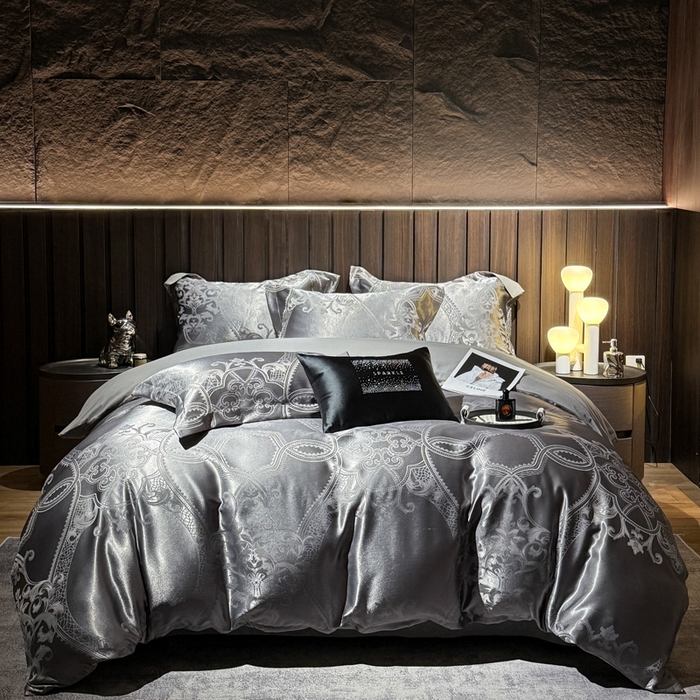 91家纺网 家纺一手货源 找家纺 七夜居 2026新款直播爆款欧式轻奢贡缎提花磨毛四件套 罗丽娜