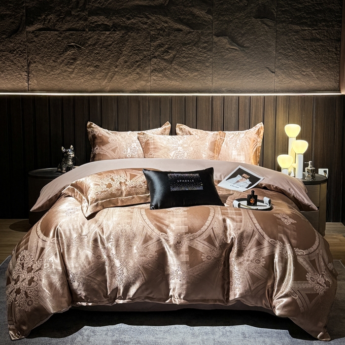 91家纺网 家纺一手货源 找家纺 七夜居 2025新款直播爆款欧式轻奢贡缎提花磨毛四件套 米菲娜