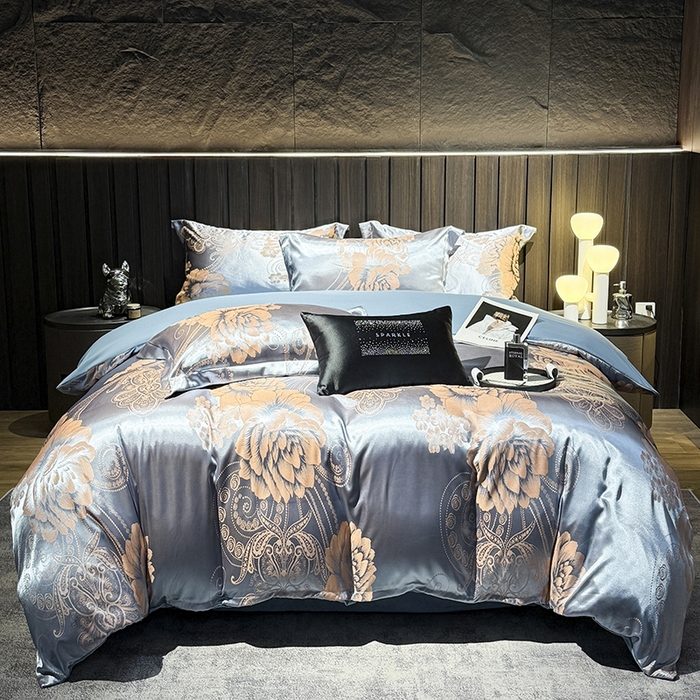 91家纺网 家纺一手货源 找家纺 七夜居 2025新款直播爆款欧式轻奢贡缎提花磨毛四件套 牡丹盛世