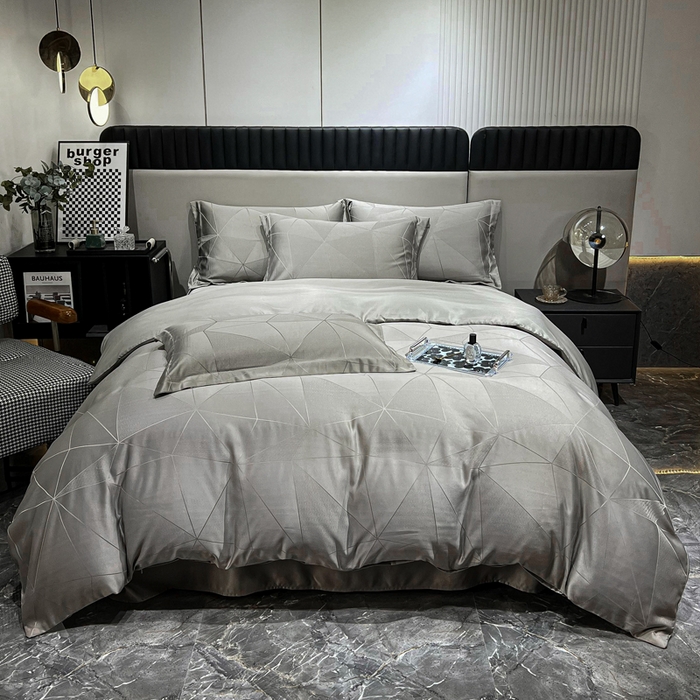 91家纺网 家纺一手货源 找家纺 七夜居 2025新款直播爆款欧式轻奢贡缎提花磨毛四件套 挪威-灰