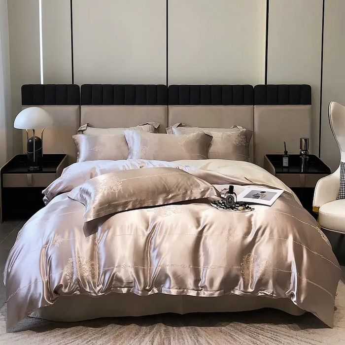 91家纺网 家纺一手货源 找家纺 七夜居 2025新款直播爆款欧式轻奢贡缎提花磨毛四件套 唐顿