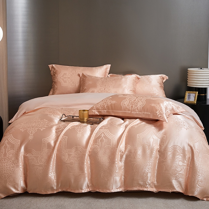 91家纺网 家纺一手货源 找家纺 七夜居 2025新款直播爆款欧式轻奢贡缎提花磨毛四件套 普罗米之光-玉驼