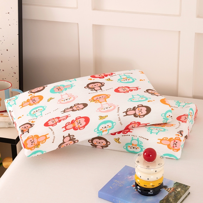 91家纺网 家纺一手货源 找家纺 七夜居 2026新款开学季儿童纯棉记忆棉枕芯全棉可拆洗学生宿舍枕头幼儿园宝宝枕 枕头枕芯 萌猴派对