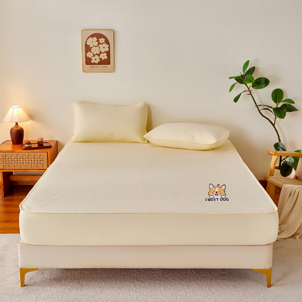 91家纺网 家纺一手货源 找家纺 （总）永旺家纺 2025新款纯色防水床笠-柯基系列