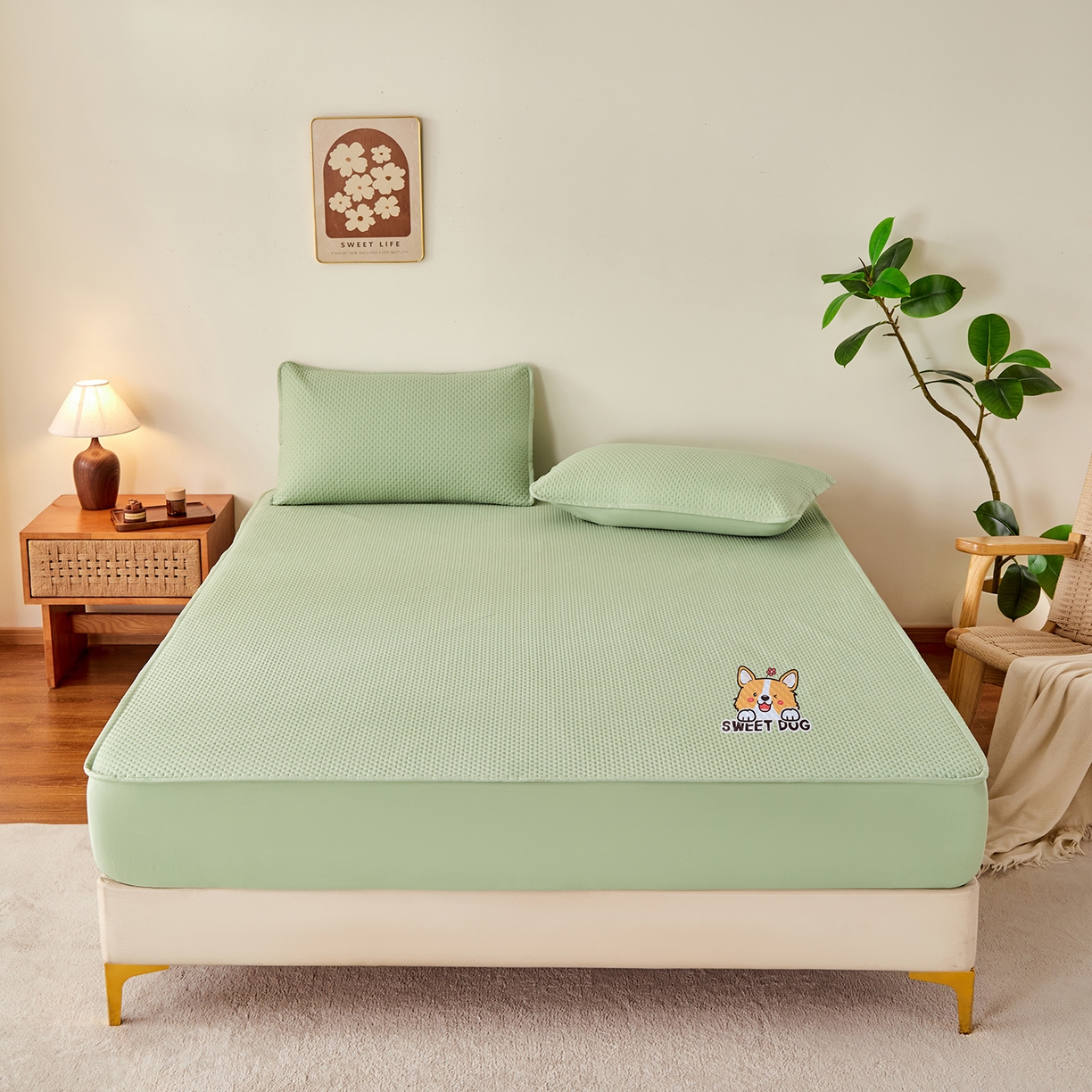 91家纺网 家纺一手货源 找家纺 （总）永旺家纺 2025新款纯色防水床笠-柯基系列