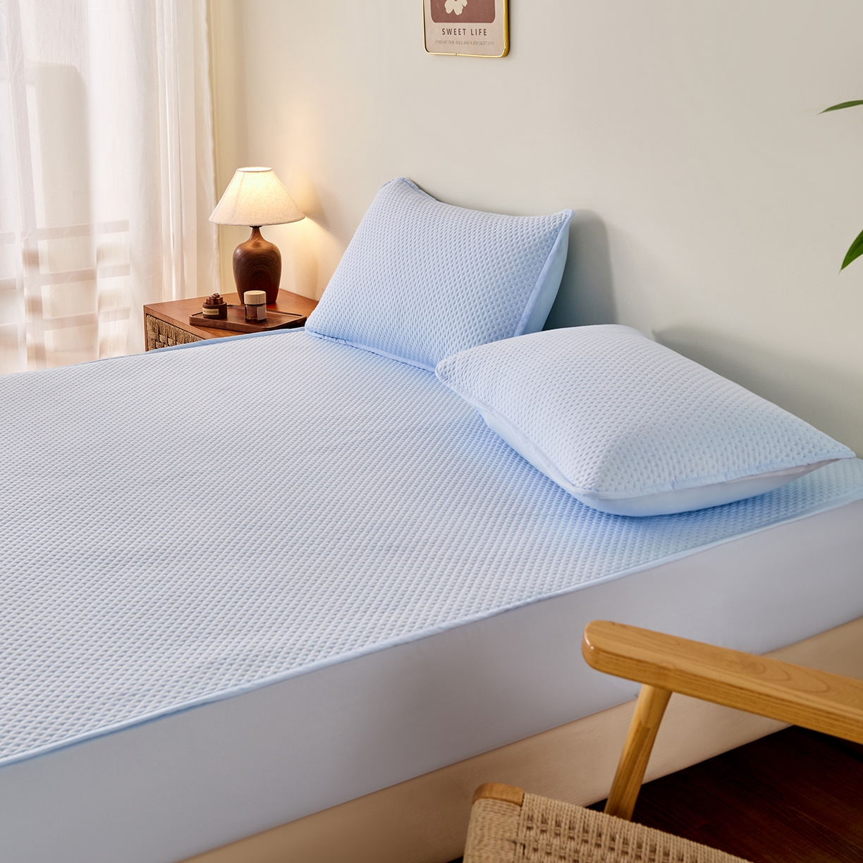 永旺家纺 2025新款纯色防水床笠-柯基系列 蓝柯基