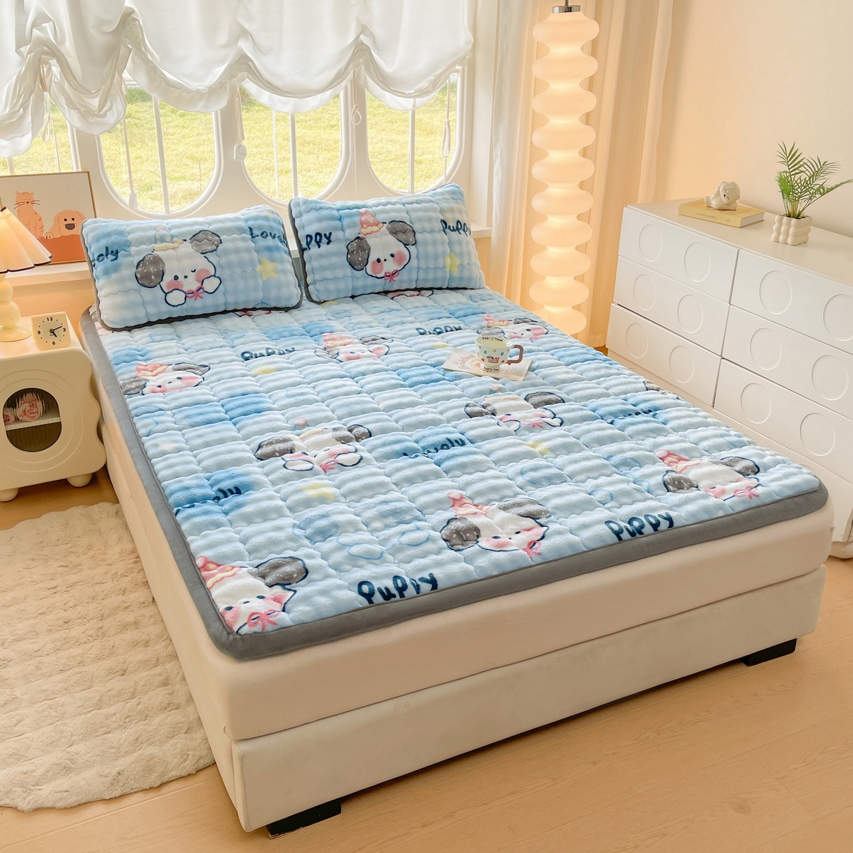 91家纺网 家纺一手货源 找家纺 奇丝雅 2025新款A类牛奶绒泡泡绒床褥床垫床盖兔毛绒家用学生宿舍上下铺寝室褥子软垫床护垫夹棉（大床） 趴趴狗