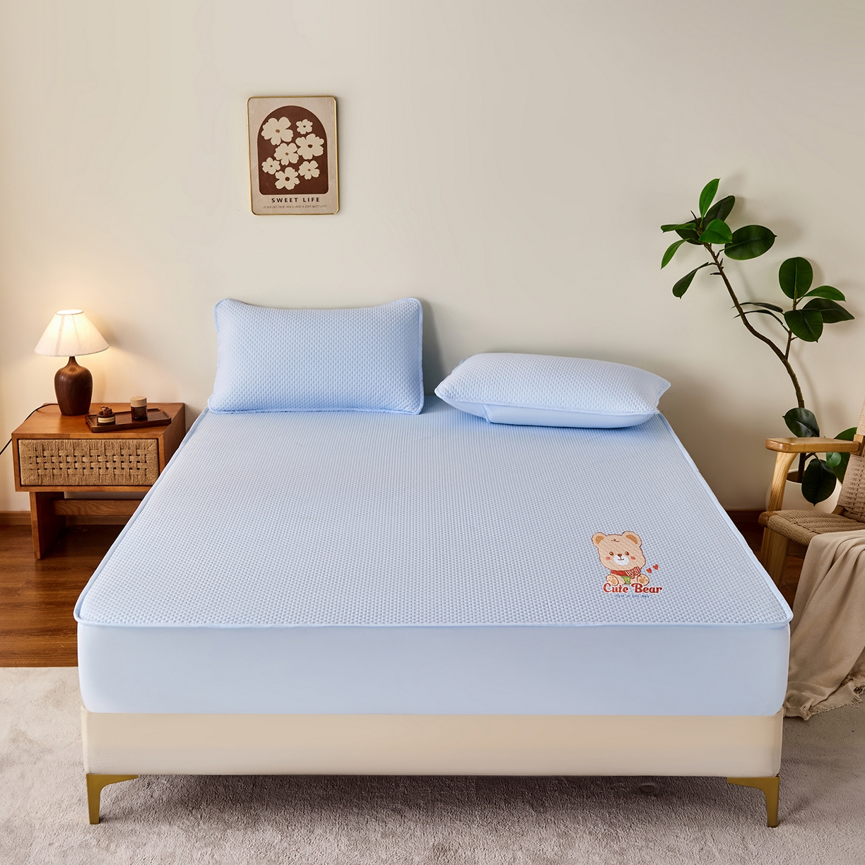 永旺家纺 2025新款防水床笠-小熊系列 蓝小熊