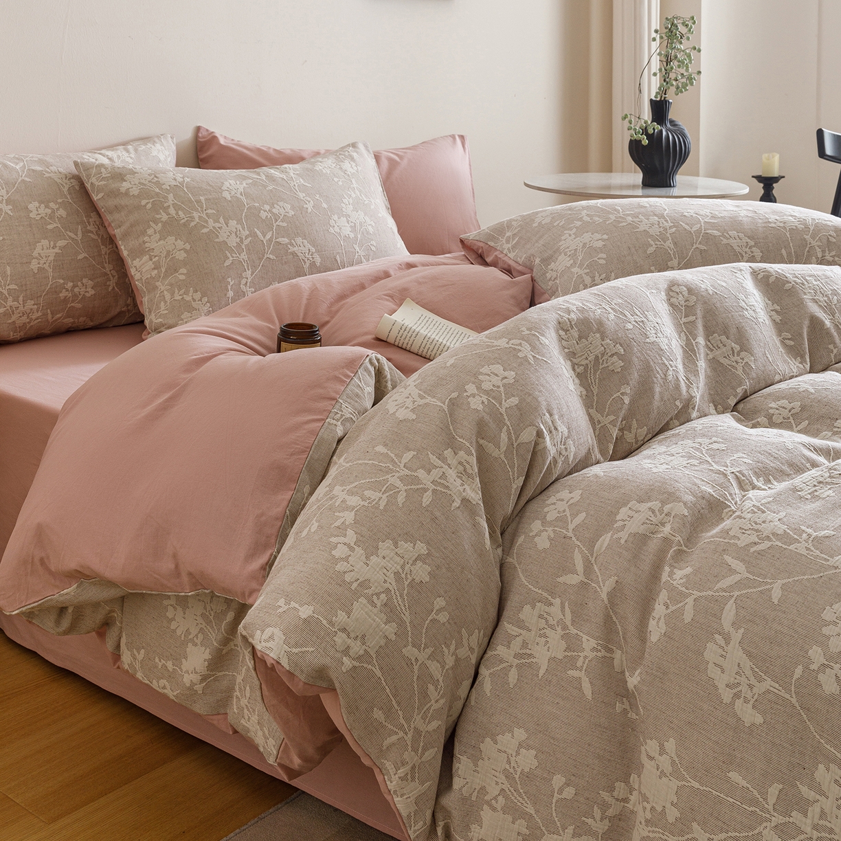 春皖家纺 2026新款A类全棉双层纱AB版简约四件套 花笺