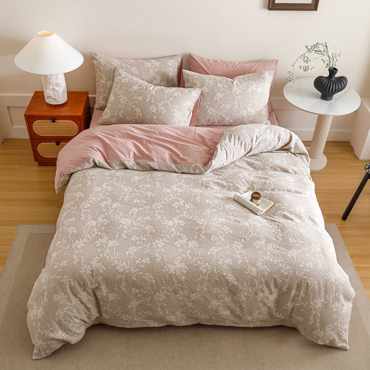 91家纺网 家纺一手货源 找家纺 春皖家纺 2026新款A类全棉双层纱AB版简约四件套 花笺