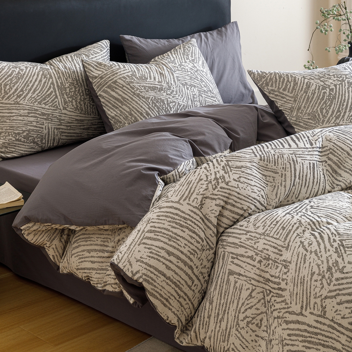 春皖家纺 2026新款A类全棉双层纱AB版简约四件套 棱序