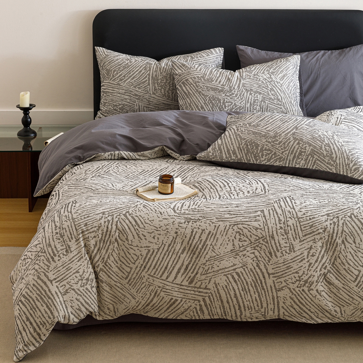 91家纺网 家纺一手货源 找家纺 春皖家纺 2026新款A类全棉双层纱AB版简约四件套 棱序