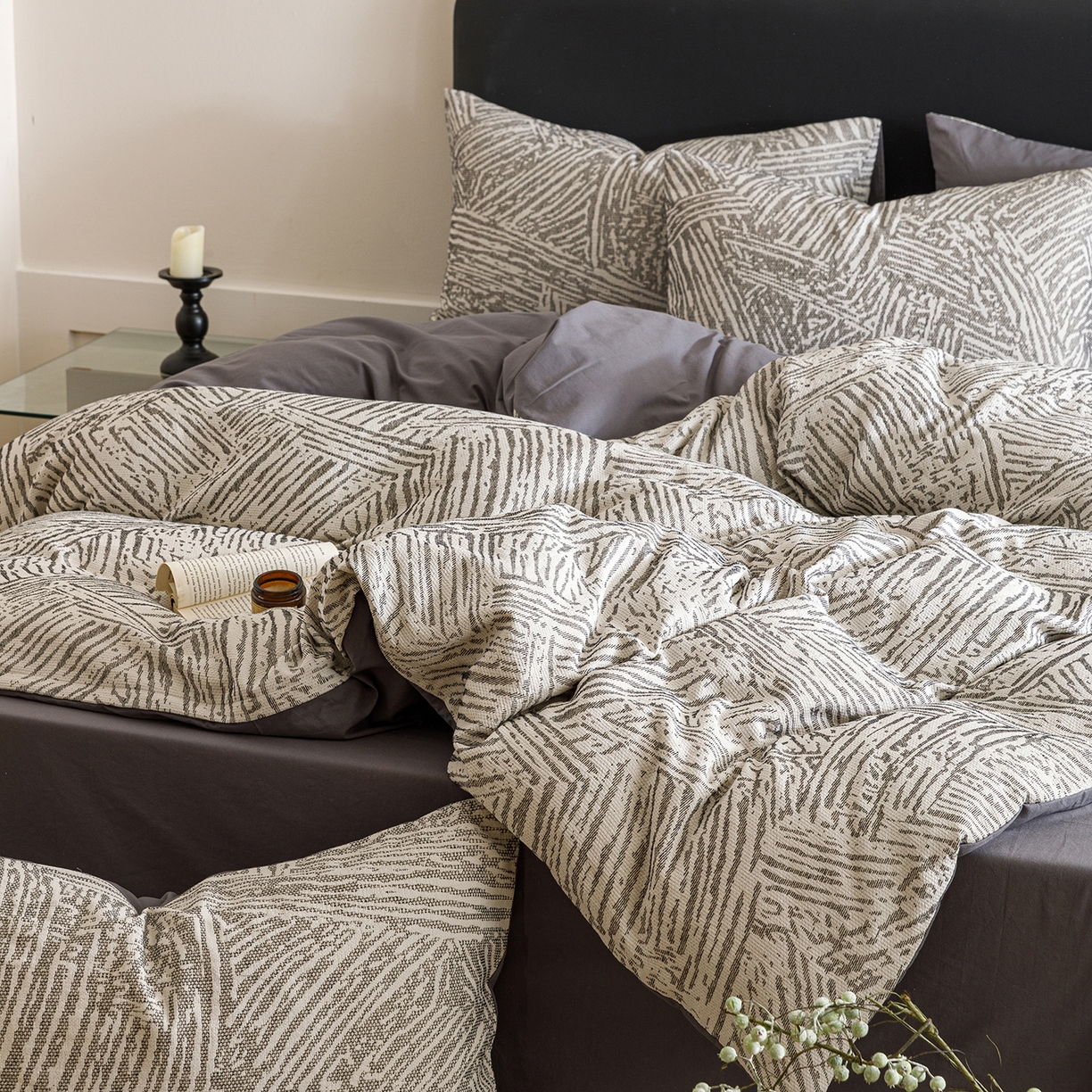 91家纺网 家纺一手货源 找家纺 春皖家纺 2026新款A类全棉双层纱AB版简约四件套 棱序