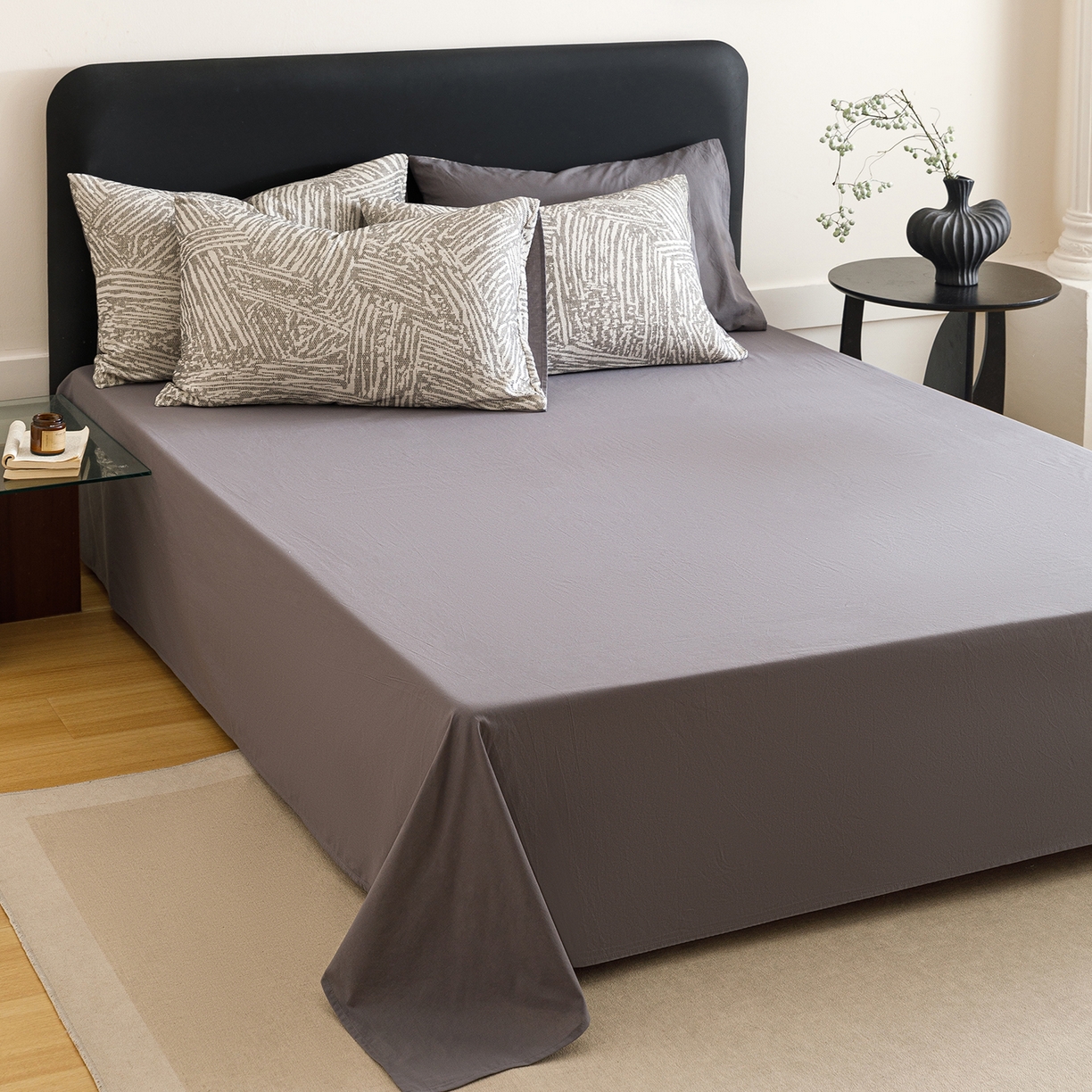 91家纺网 家纺一手货源 找家纺 春皖家纺 2026新款A类全棉双层纱AB版简约四件套 棱序