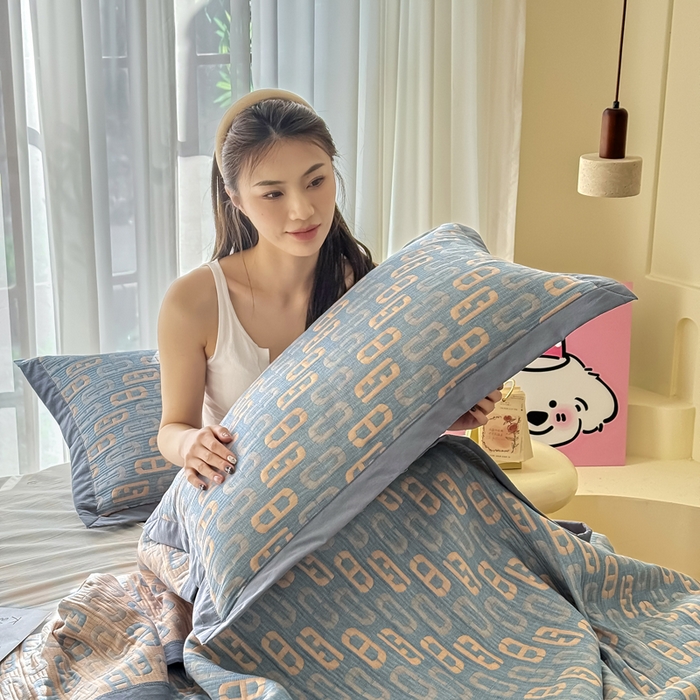 棠薇家纺 2025新款三层纱布枕套单条装一对装枕头套加大加厚48*74cm枕芯套 爱情扣兰