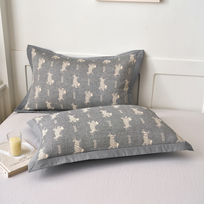 91家纺网 家纺一手货源 找家纺 棠薇家纺 2025新款三层纱布枕套单条装一对装枕头套加大加厚48*74cm枕芯套 腊肠小狗