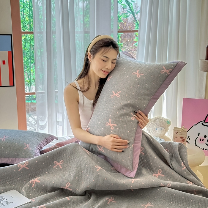 棠薇家纺 2025新款三层纱布枕套单条装一对装枕头套加大加厚48*74cm枕芯套 粉相思