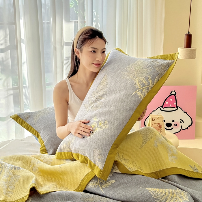 棠薇家纺 2025新款三层纱布枕套单条装一对装枕头套加大加厚48*74cm枕芯套 轻纱曼舞黄