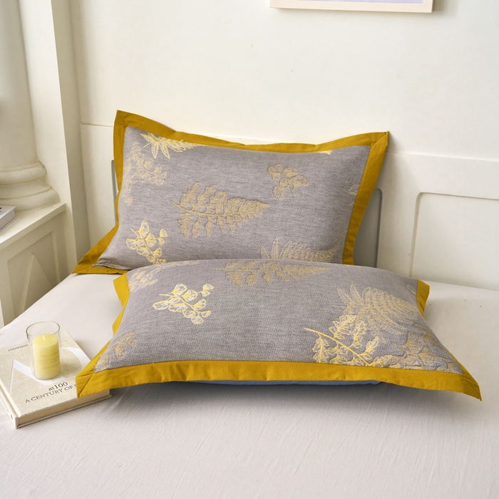 91家纺网 家纺一手货源 找家纺 棠薇家纺 2025新款三层纱布枕套单条装一对装枕头套加大加厚48*74cm枕芯套 轻纱曼舞黄