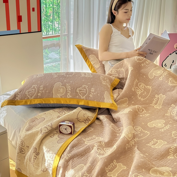 91家纺网 家纺一手货源 找家纺 棠薇家纺 2025新款三层纱布枕套单条装一对装枕头套加大加厚48*74cm枕芯套 点点萌宠