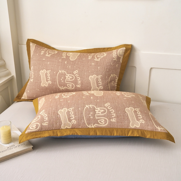 91家纺网 家纺一手货源 找家纺 棠薇家纺 2025新款三层纱布枕套单条装一对装枕头套加大加厚48*74cm枕芯套 点点萌宠