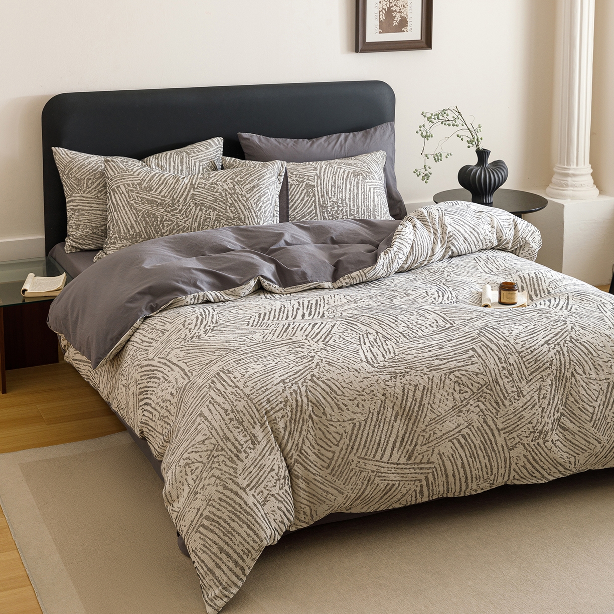 91家纺网 家纺一手货源 找家纺 春皖家纺 2026新款A类全棉双层纱AB版简约四件套 棱序