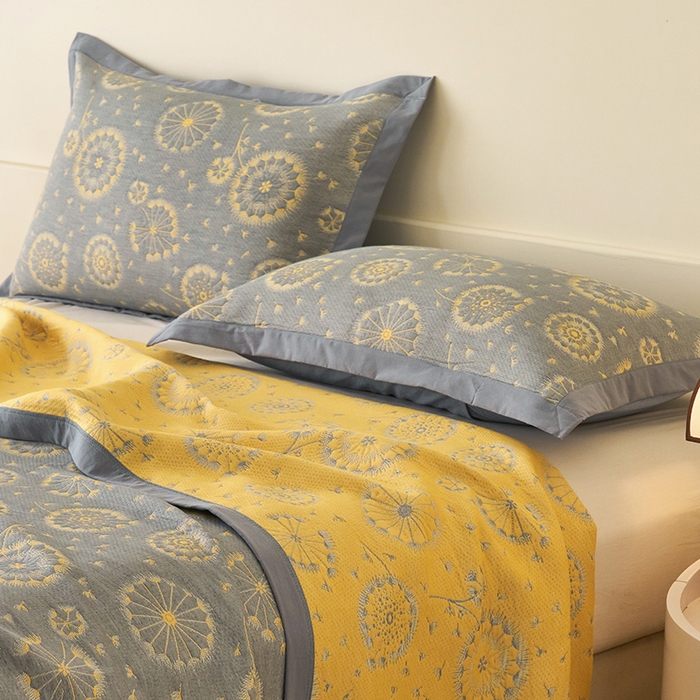 91家纺网 家纺一手货源 找家纺 棠薇家纺 2025新款三层纱布枕套单条装一对装枕头套加大加厚48*74cm枕芯套 朵朵蒲英黄