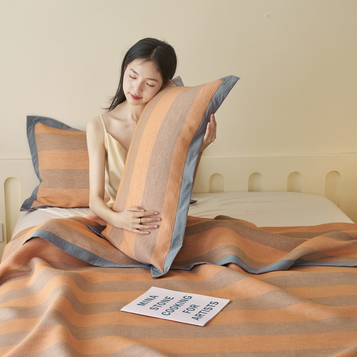 91家纺网 家纺一手货源 找家纺 棠薇家纺 2025新款三层纱布枕套单条装一对装枕头套加大加厚48*74cm枕芯套 极简生活橙