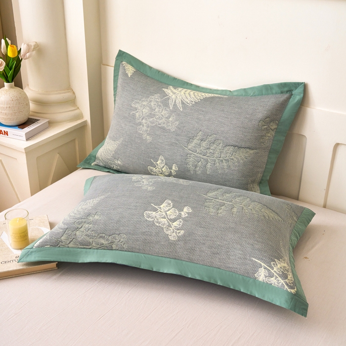 91家纺网 家纺一手货源 找家纺 棠薇家纺 2025新款三层纱布枕套单条装一对装枕头套加大加厚48*74cm枕芯套 轻纱曼舞绿