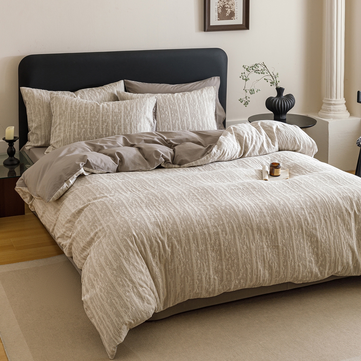 91家纺网 家纺一手货源 找家纺 春皖家纺 2026新款A类全棉双层纱AB版简约四件套 南坪