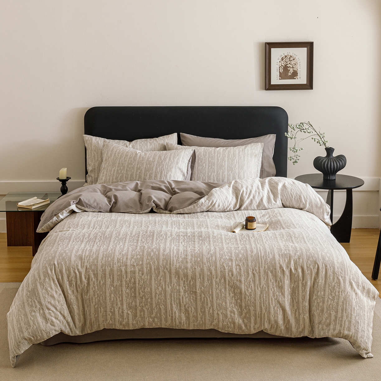 91家纺网 家纺一手货源 找家纺 春皖家纺 2026新款A类全棉双层纱AB版简约四件套 南坪