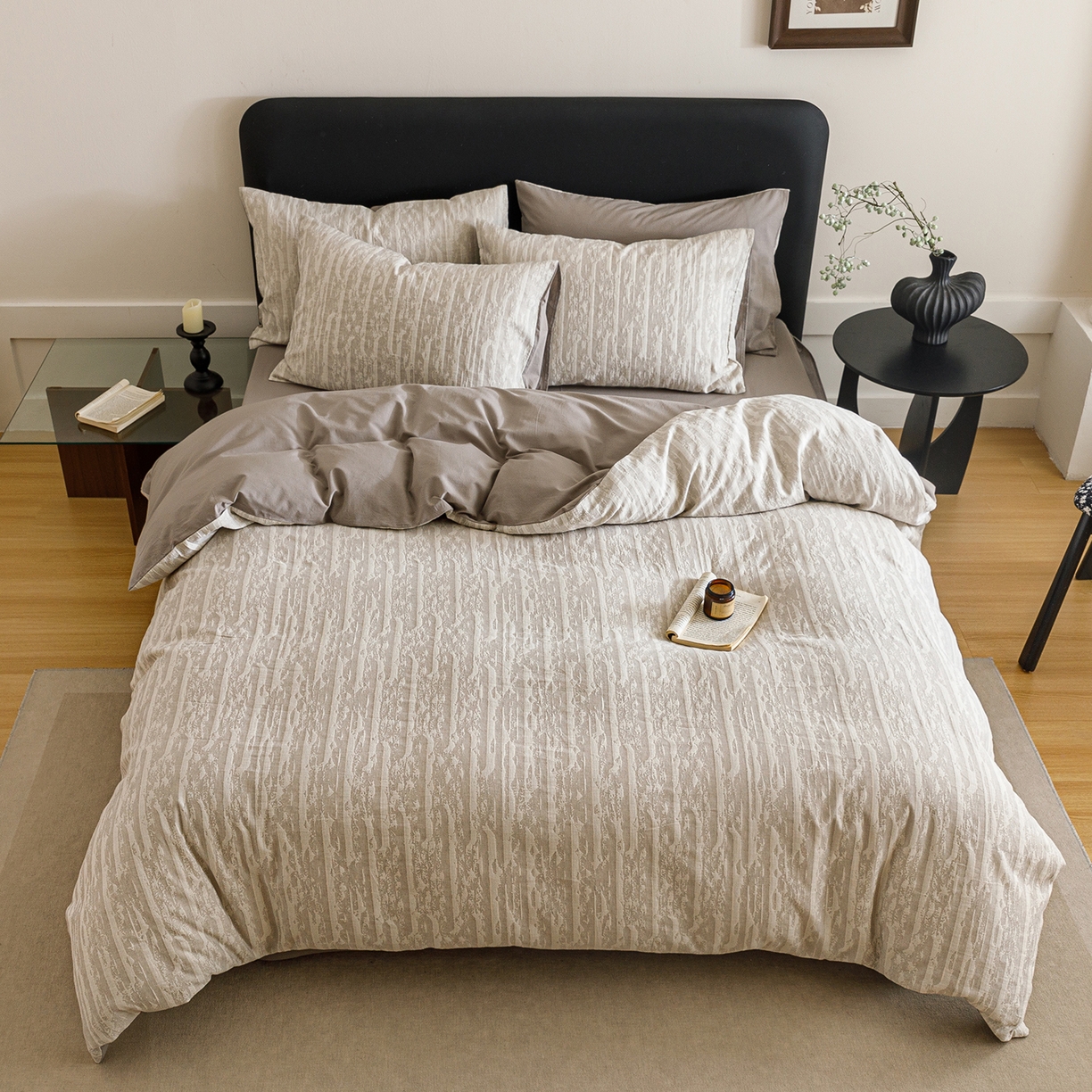 91家纺网 家纺一手货源 找家纺 春皖家纺 2026新款A类全棉双层纱AB版简约四件套 南坪