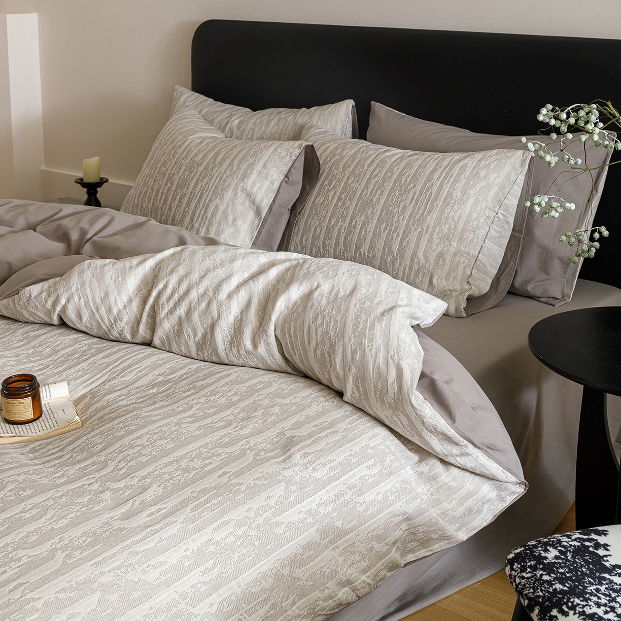 91家纺网 家纺一手货源 找家纺 春皖家纺 2026新款A类全棉双层纱AB版简约四件套 南坪