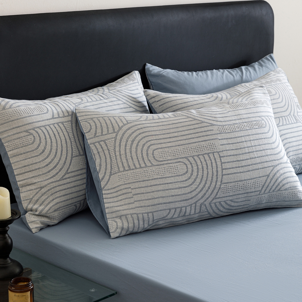 91家纺网 家纺一手货源 找家纺 春皖家纺 2026新款A类全棉双层纱AB版简约四件套 瑞拉-蓝