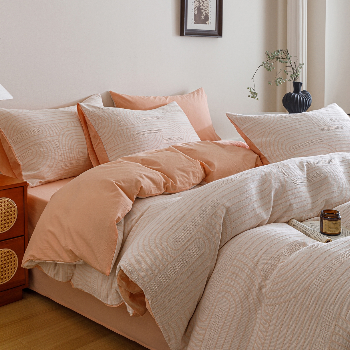 春皖家纺 2026新款A类全棉双层纱AB版简约四件套 瑞拉-玉