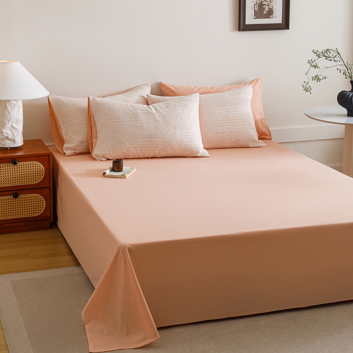 91家纺网 家纺一手货源 找家纺 春皖家纺 2026新款A类全棉双层纱AB版简约四件套 瑞拉-玉