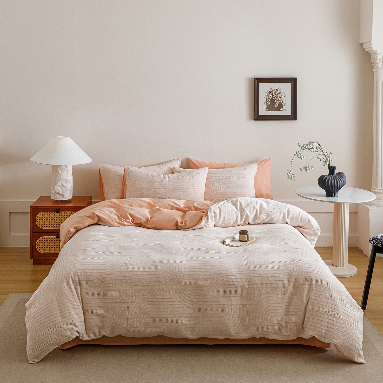 91家纺网 家纺一手货源 找家纺 春皖家纺 2026新款A类全棉双层纱AB版简约四件套 瑞拉-玉