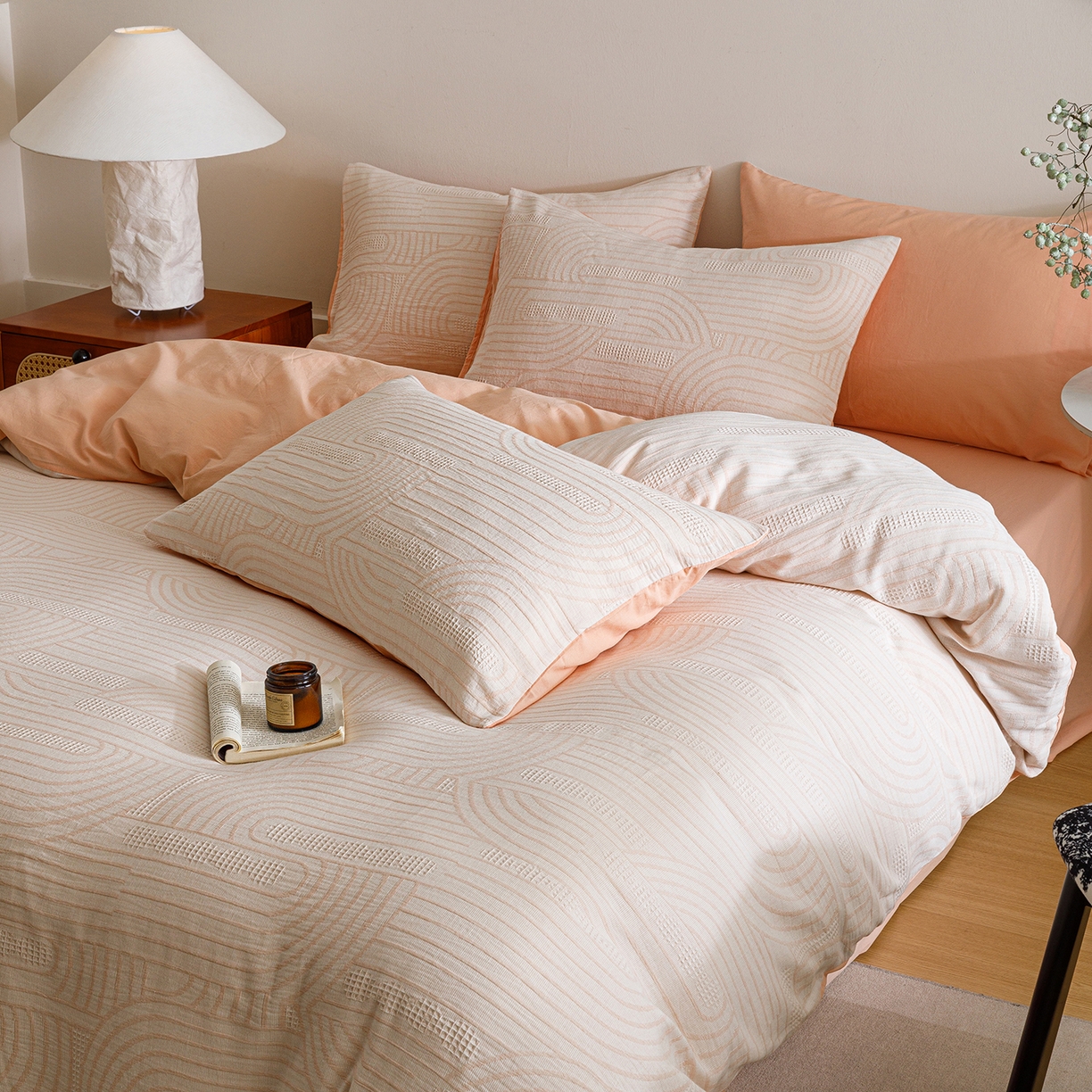 91家纺网 家纺一手货源 找家纺 春皖家纺 2026新款A类全棉双层纱AB版简约四件套 瑞拉-玉