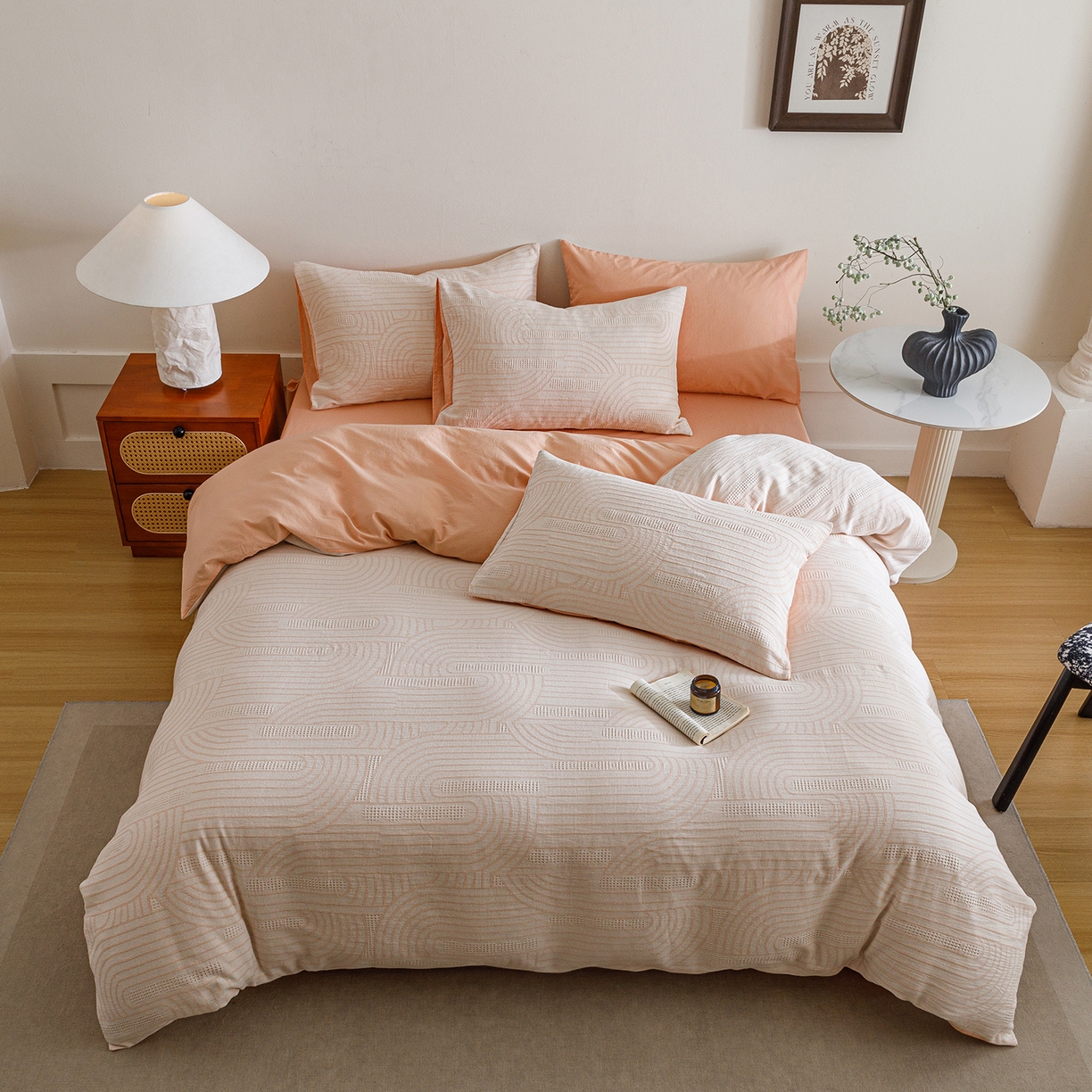 91家纺网 家纺一手货源 找家纺 春皖家纺 2026新款A类全棉双层纱AB版简约四件套 瑞拉-玉