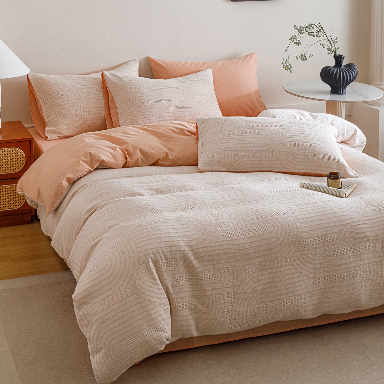 91家纺网 家纺一手货源 找家纺 春皖家纺 2026新款A类全棉双层纱AB版简约四件套 瑞拉-玉