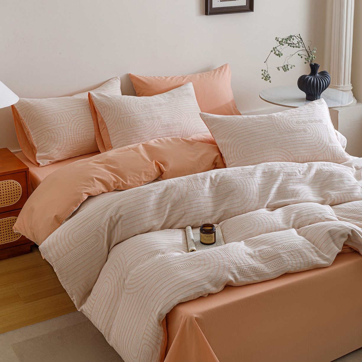 91家纺网 家纺一手货源 找家纺 春皖家纺 2026新款A类全棉双层纱AB版简约四件套 瑞拉-玉